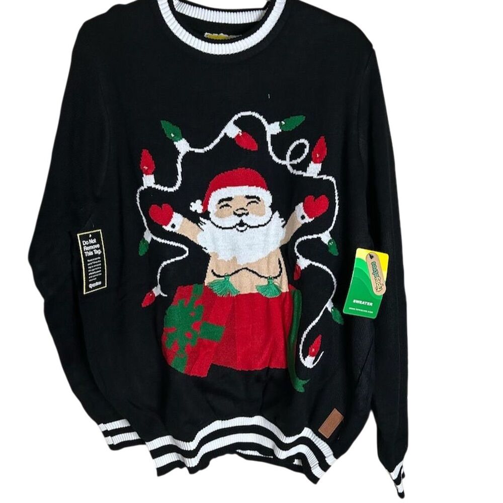 Tipsy Elves Light-Up Ugly Christmas Sweater Santa Claus Tassels XL